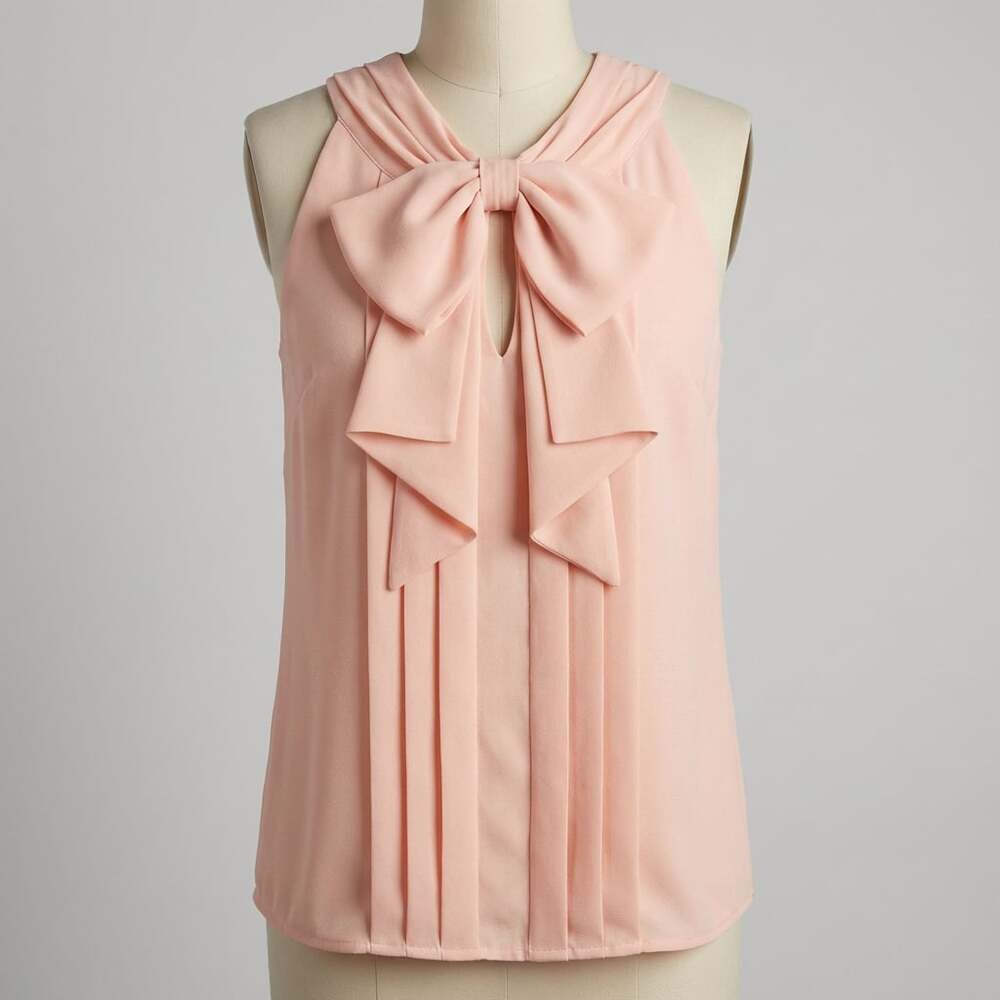 Karlie Pink Halter Neck Sleeveless Blouse Front Bow and Pleats Size Small